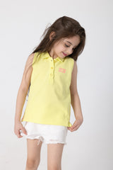 Trendy Girls Sleeveless Yellow Polo Shirt