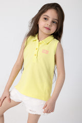 Trendy Girls Sleeveless Yellow Polo Shirt