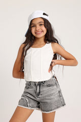 Light Gray Ripped Denim Short