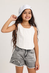 Light Gray Ripped Denim Short