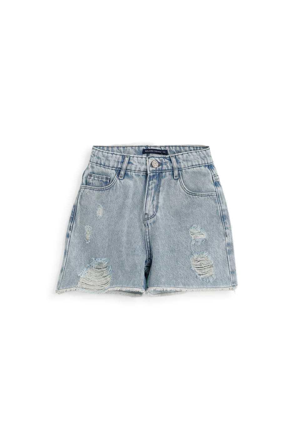 Mid Rise Ripped Light Denim Short