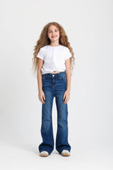 Girls Trendy Flare Dark Jeans