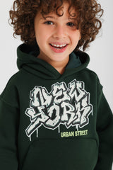Graffiti Print Hoodie- Dark Olive