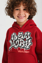Graffiti Print Hoodie- Dark Red