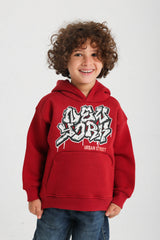 Graffiti Print Hoodie- Dark Red