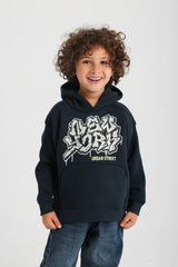 Graffiti Print Hoodie- Dark Blue