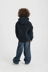 Graffiti Print Hoodie- Dark Blue