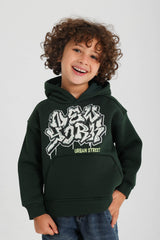 Graffiti Print Hoodie- Dark Olive