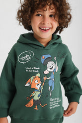 Animal Adventure Cartoon Hoodie - Dark Olive