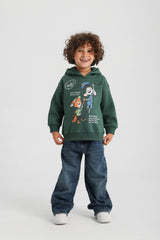 Animal Adventure Cartoon Hoodie - Dark Olive