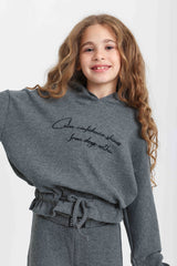 Ruched Waist Dark Gray Cotton Set