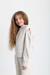 Cold Shoulder Beige Cotton Set