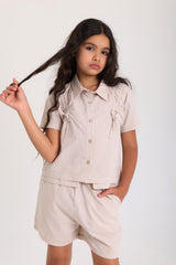Bow Frill Woven Set - Beige