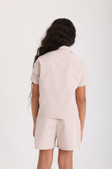 Bow Frill Woven Set - Beige