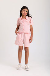 Bow Frill Woven Set - Pink