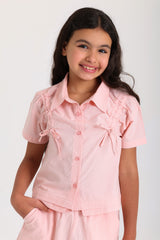 Bow Frill Woven Set - Pink