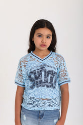 Lace Overlay Top - Light Blue