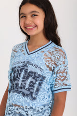 Lace Overlay Top - Light Blue