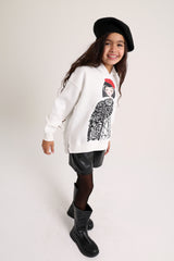 Red Beret Girl White Sweatshirt