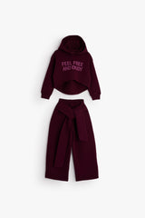 Tie-Waist Hoodie Set - Burgundy