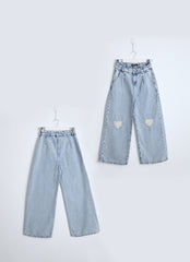 Wide Leg Ripped  Light Jeans