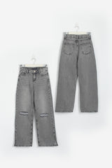 Ripped Knee Wide Leg Gray Jeans