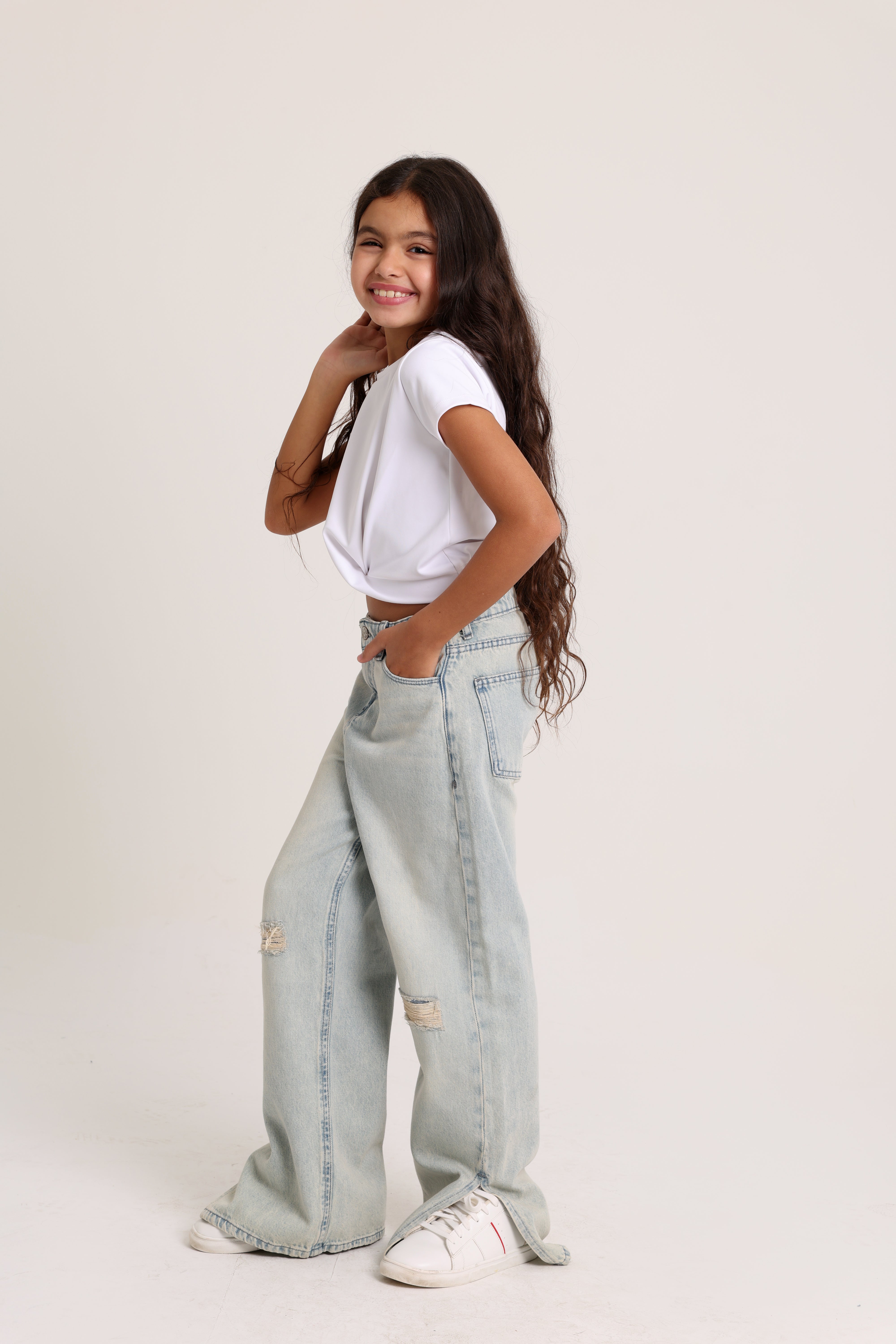 Ripped Knee Wide Leg Jeans