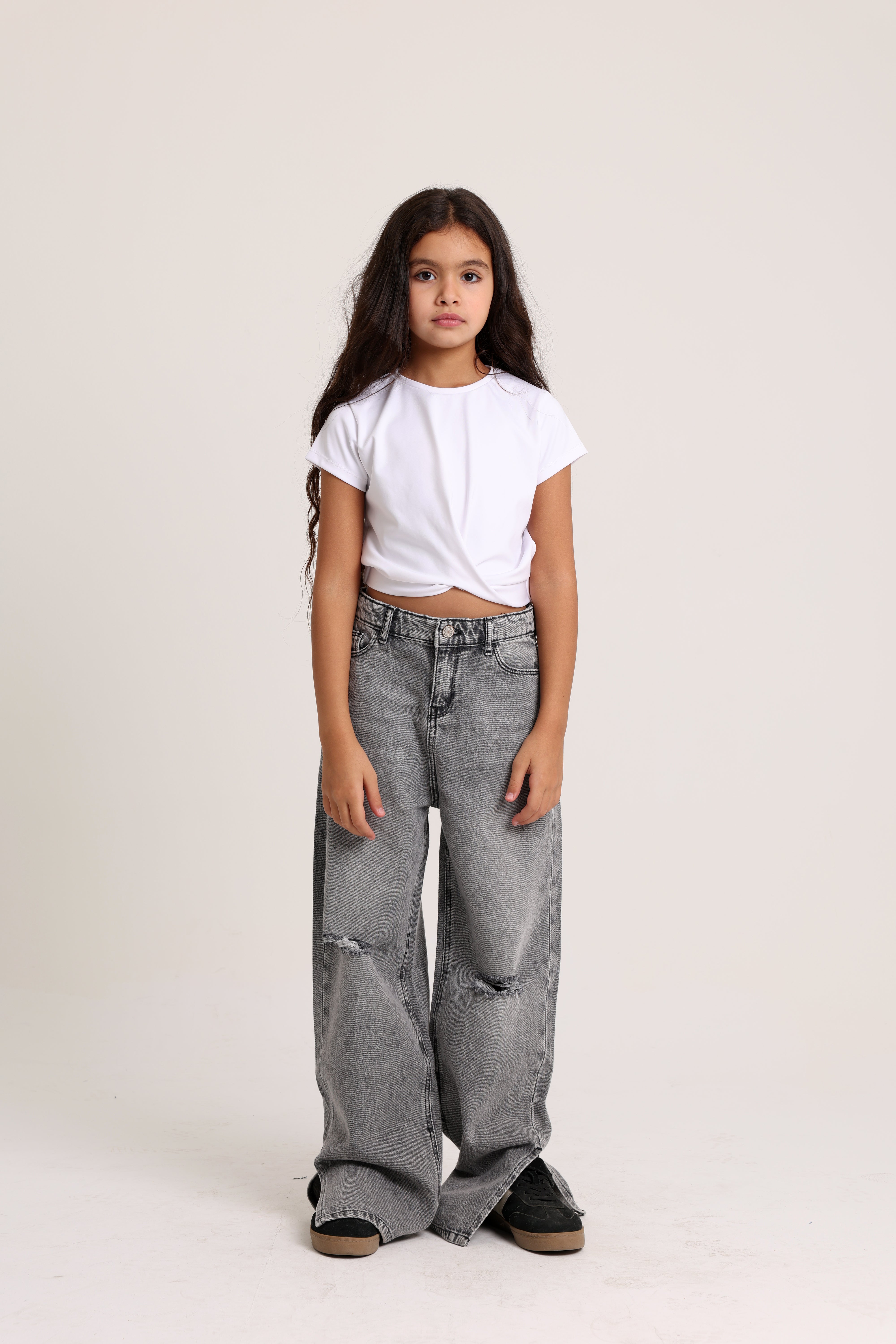 Ripped Knee Wide Leg Gray Jeans