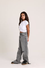 Ripped Knee Wide Leg Gray Jeans