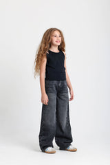 بنطلون جينز رمادي واسع الساق