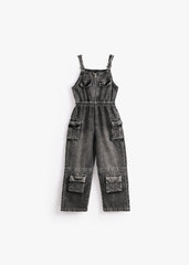 Pocket Parade Denim Overall - Gray
