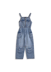 Pocket Parade Denim Overall - Light Blue