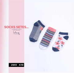 Kids Cotton Ankle Socks Pack of 3 – Stripes and Floral Designs