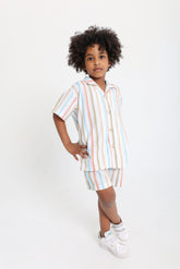 Pastel Striped Boys Shirt & Shorts Set