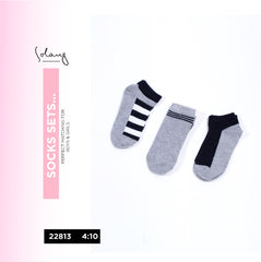Boys’ Cotton Socks Pack – Grey with Bold Stripes (3 Pairs)