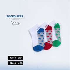 Boys’ Colorful Cotton Socks Pack – Green & Red Stars (3 Pairs)