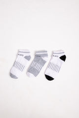 Boys’ Cotton Socks Pack – White, Grey & Black (3 Pairs)