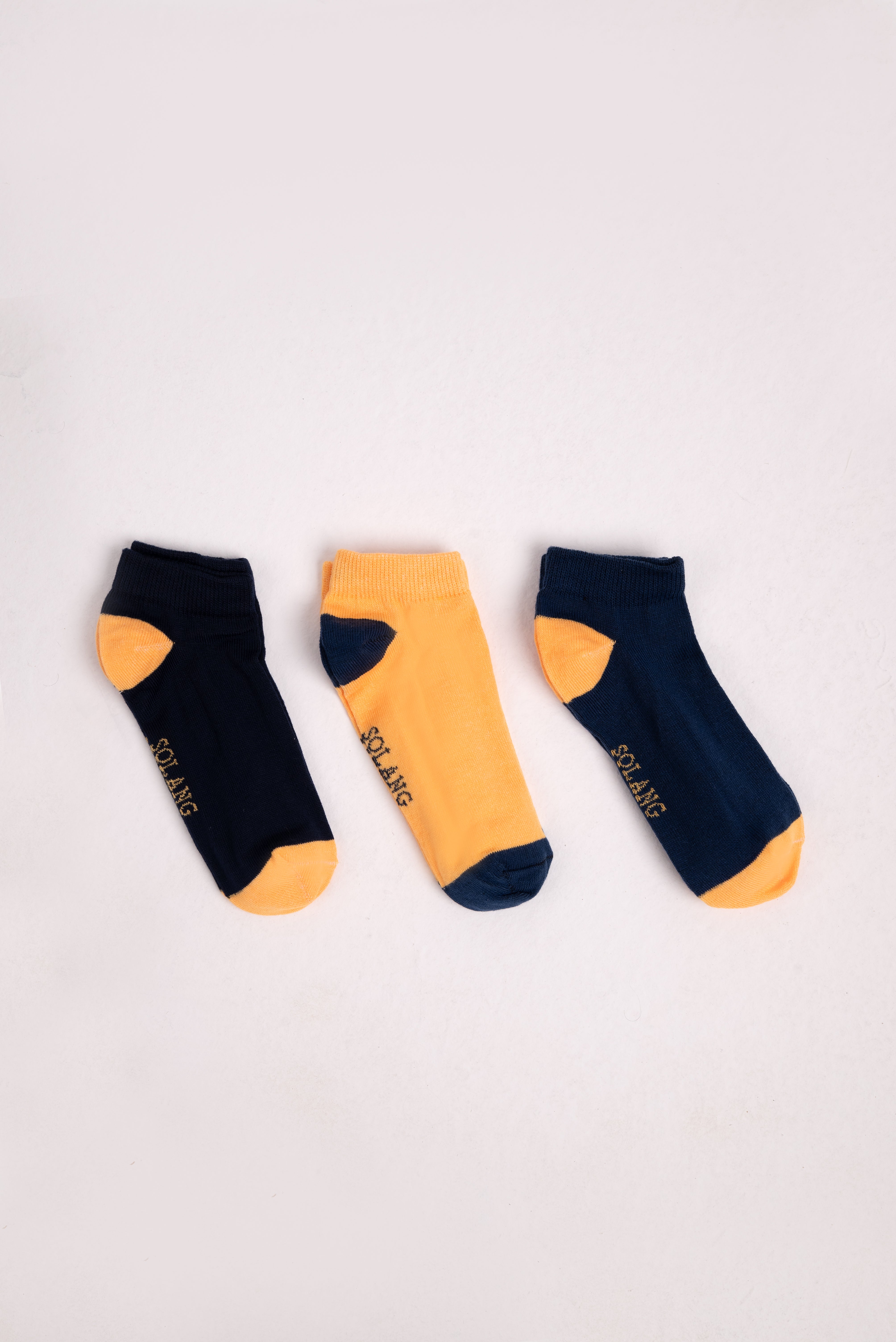 Boys’ Color Block Cotton Socks Pack – Navy & Yellow (3 Pairs)
