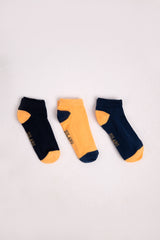 Boys’ Color Block Cotton Socks Pack – Navy & Yellow (3 Pairs)
