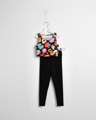 Colorful Crop Top and Black Leggings Sport Outfit