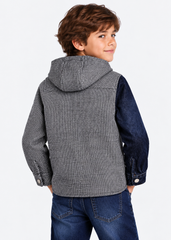 Cozy Knit & Denim Jacket - Dark Blue