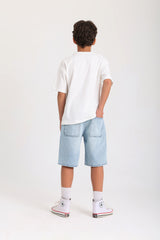 Knee-length Denim Shorts - Light Blue