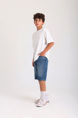 Knee-length Denim Shorts - Dark Blue