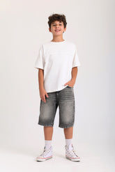 Knee-length Denim Shorts - Gray