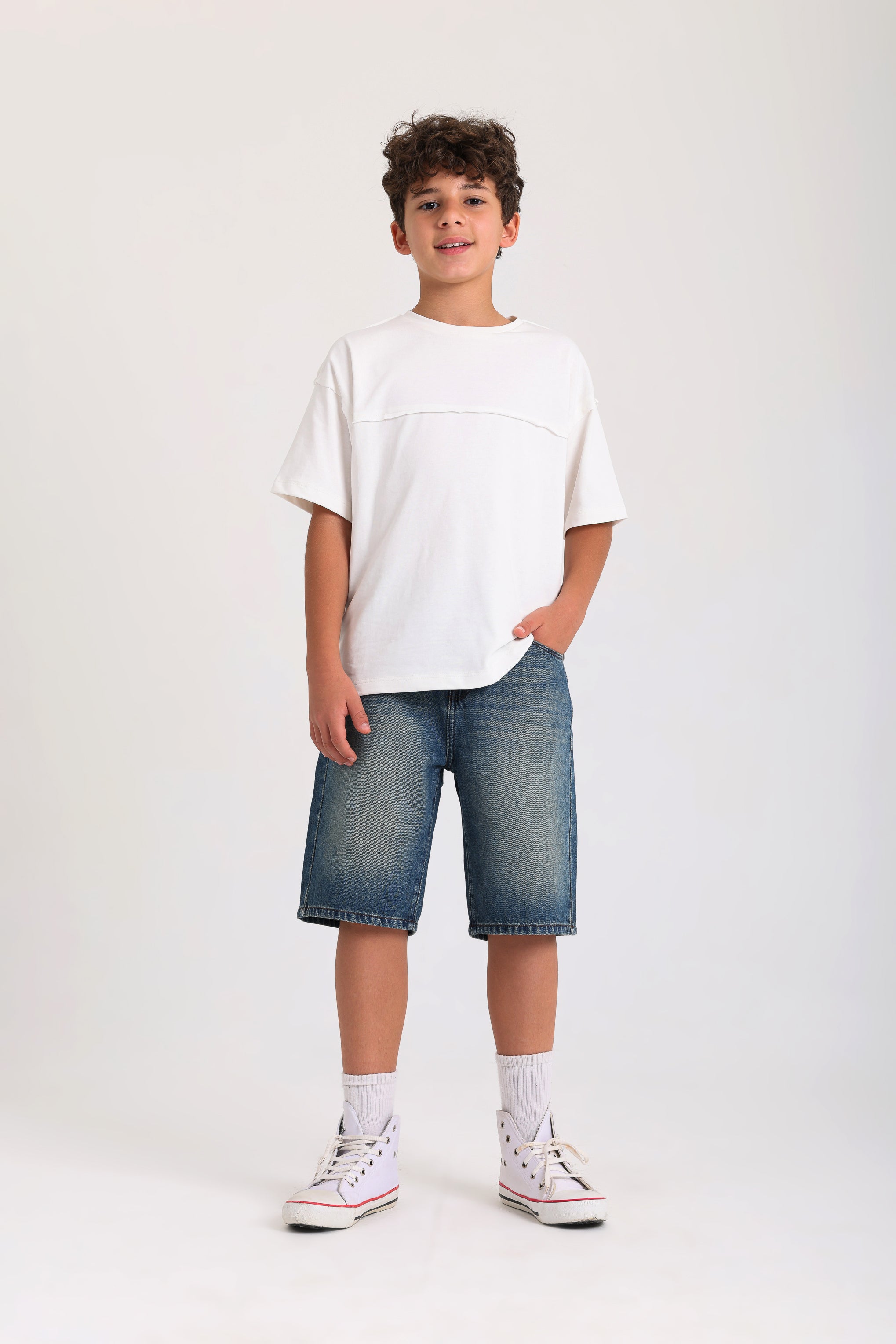 Knee-length Denim Shorts - Washed