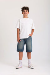 Knee-length Denim Shorts - Washed