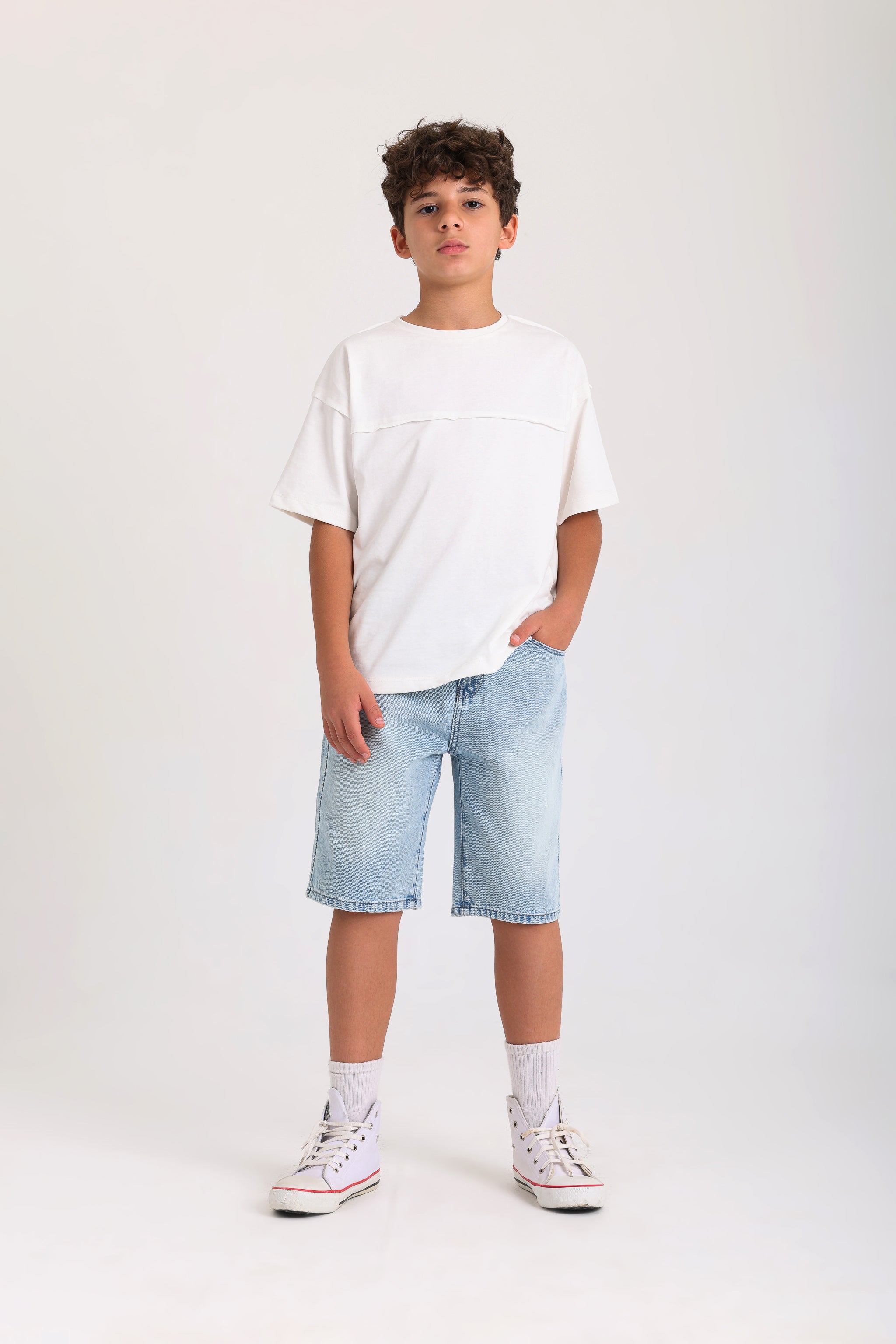 Knee-length Denim Shorts - Light Blue