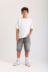 Knee-length Denim Shorts - Light Gray