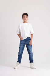 بنطال أولاد ممزق جينز كلاسيكي ضيق بخامة قطنية صيفية