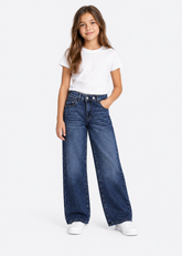 Faded Wide Leg Denim - Dark Blue